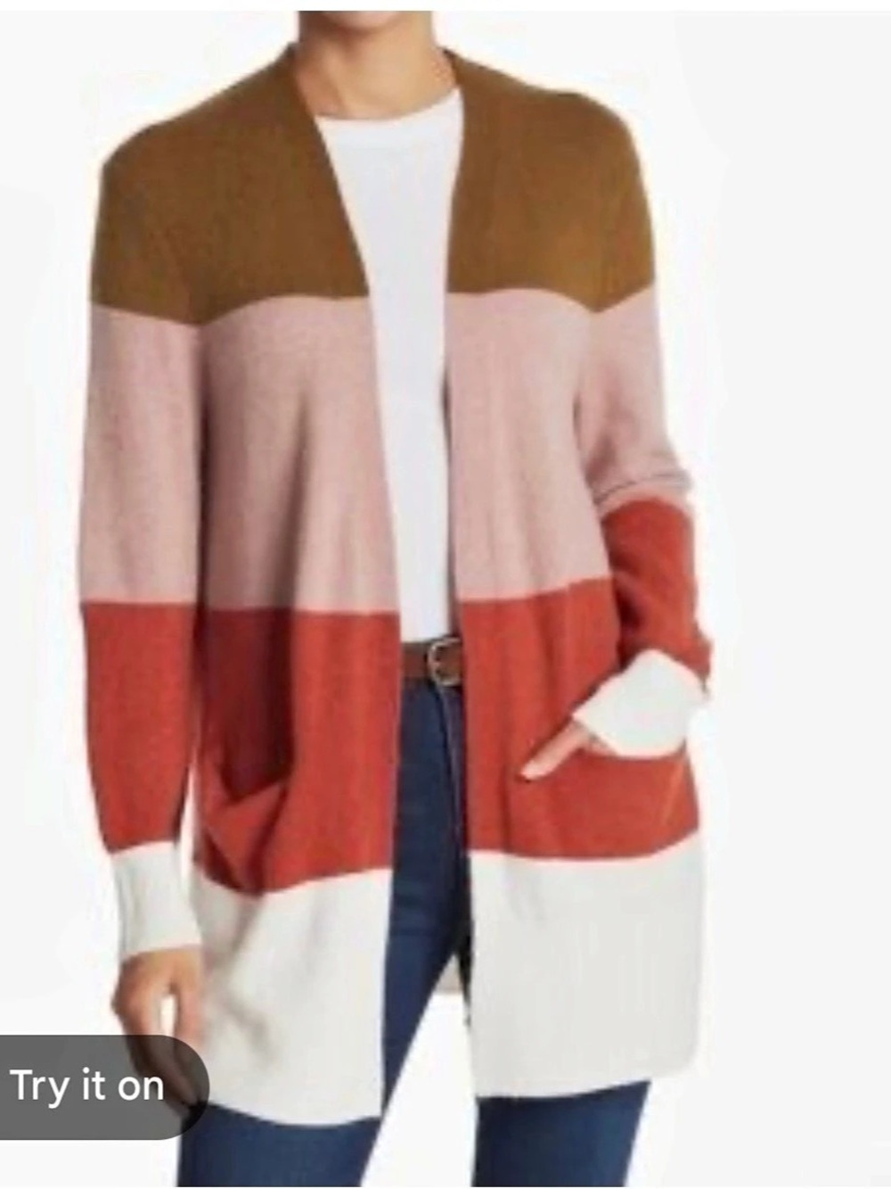 Madewell Colorblock Courier Cardigan Sweater Brown & Pink XL